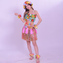8PCS/SET Women Girls Ladies Fashionable Hula Grass Skirt Top Wrist Ankle Flower Hawaiian Costume Summer Beach Party Supplies Multi-Color