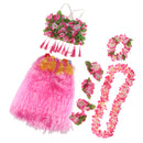 8PCS/SET Women Girls Ladies Fashionable Hula Grass Skirt Top Wrist Ankle Flower Hawaiian Costume Summer Beach Party Supplies Clothing Accessory 80CM Pink