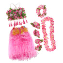 8PCS/SET Women Girls Ladies Fashionable Hula Grass Skirt Top Wrist Ankle Flower Hawaiian Costume Summer Beach Party Supplies Clothing Accessory 80CM Pink