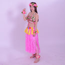 8PCS/SET Women Girls Ladies Fashionable Hula Grass Skirt Top Wrist Ankle Flower Hawaiian Costume Summer Beach Party Supplies Clothing Accessory 80CM Pink