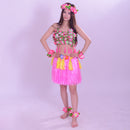 8PCS/SET Women Girls Ladies Fashionable Hula Grass Skirt Top Wrist Ankle Flower Hawaiian Costume Summer Beach Party Supplies Clothing Accessory 80CM Pink