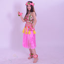 8PCS/SET Women Girls Ladies Fashionable Hula Grass Skirt Top Wrist Ankle Flower Hawaiian Costume Summer Beach Party Supplies Clothing Accessory 80CM Pink