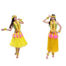 8PCS/SET Women Girls Ladies Fashionable Hula Grass Skirt Top Wrist Ankle Flower Hawaiian Costume Summer Beach Party Supplies Clothing Accessory 80CM Yellow