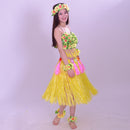 8PCS/SET Women Girls Ladies Fashionable Hula Grass Skirt Top Wrist Ankle Flower Hawaiian Costume Summer Beach Party Supplies Clothing Accessory 80CM Yellow