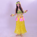 8PCS/SET Women Girls Ladies Fashionable Hula Grass Skirt Top Wrist Ankle Flower Hawaiian Costume Summer Beach Party Supplies Clothing Accessory 80CM Yellow