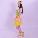 8PCS/SET Women Girls Ladies Fashionable Hula Grass Skirt Top Wrist Ankle Flower Hawaiian Costume Summer Beach Party Supplies Clothing Accessory 80CM Yellow