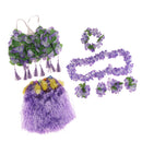 8PCS/SET Women Girls Ladies Fashionable Hula Grass Skirt Top Wrist Ankle Flower Hawaiian Costume Summer Beach Party Supplies 80CM Purple