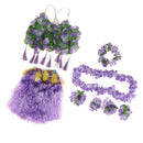 8PCS/SET Women Girls Ladies Fashionable Hula Grass Skirt Top Wrist Ankle Flower Hawaiian Costume Summer Beach Party Supplies 80CM Purple