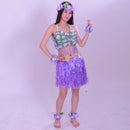 8PCS/SET Women Girls Ladies Fashionable Hula Grass Skirt Top Wrist Ankle Flower Hawaiian Costume Summer Beach Party Supplies 80CM Purple