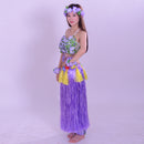 8PCS/SET Women Girls Ladies Fashionable Hula Grass Skirt Top Wrist Ankle Flower Hawaiian Costume Summer Beach Party Supplies 80CM Purple