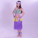 8PCS/SET Women Girls Ladies Fashionable Hula Grass Skirt Top Wrist Ankle Flower Hawaiian Costume Summer Beach Party Supplies 80CM Purple