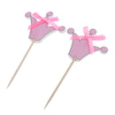Pack of 12 Crown Style Cake Topper w/ Ribbon Bow Home Party Cake Centerpieces Pink