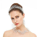 Elegant Women Lady Crystal Rhinestone Necklace Earrings with Headband Wedding Jewelry Sets