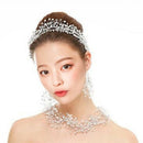 Elegant Women Lady Crystal Rhinestone Necklace Earrings with Headband Wedding Jewelry Sets