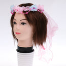 Flower Girls Favors Princess Wreath Veil Headpiece for Wedding Party Pink