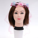 Flower Girls Favors Princess Wreath Veil Headpiece for Wedding Party Pink