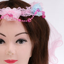 Flower Girls Favors Princess Wreath Veil Headpiece for Wedding Party Pink