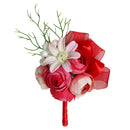 Wedding Groom Bride Boutonniere Corsage Flower Brooch Pin Ribbon Red
