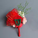 Wedding Groom Bride Boutonniere Corsage Flower Brooch Pin Ribbon Red