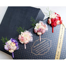 Wedding Groom Bride Boutonniere Corsage Flower Brooch Pin Ribbon Red