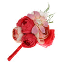 Wedding Groom Bride Boutonniere Corsage Flower Brooch Pin Ribbon Red