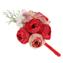 Wedding Groom Bride Boutonniere Corsage Flower Brooch Pin Ribbon Red