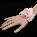 Bridesmaid Sisters Corsage Bracelet Hand Flowers Wedding Supply Pink
