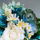 Artificial Bride Rose Daisies Holding Bouquet Silk Ribbon Wedding Flowers