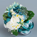 Artificial Bride Rose Daisies Holding Bouquet Silk Ribbon Wedding Flowers