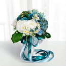 Artificial Bride Rose Daisies Holding Bouquet Silk Ribbon Wedding Flowers