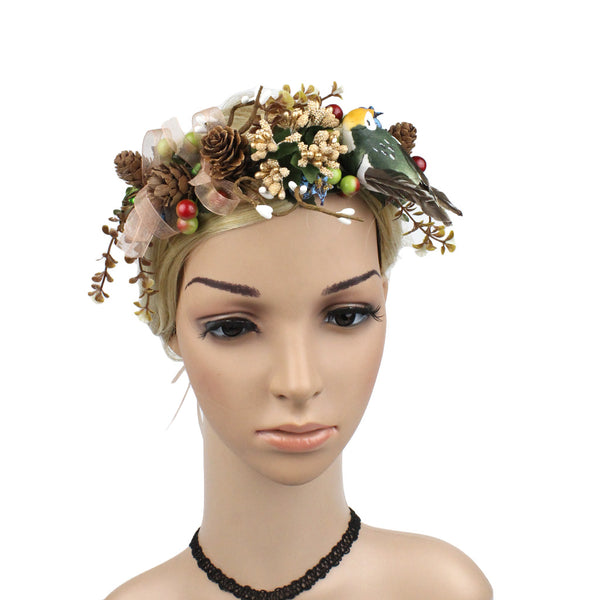 Fashion Pinecone Bird Garland Crown Headband Headdress Summer Boho Hair Band
