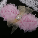 Pink Flower Lace Headband Girls Headpiece Newborn Baby's Baptism Christening Wraps