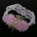 Pink Flower Lace Headband Girls Headpiece Newborn Baby's Baptism Christening Wraps