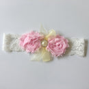 Pink Flower Lace Headband Girls Headpiece Newborn Baby's Baptism Christening Wraps