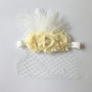 Vintage Beige Flower Feather Headband with Veil Baby Girls Wedding Headpiece