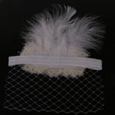 Vintage Beige Flower Feather Headband with Veil Baby Girls Wedding Headpiece