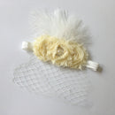 Vintage Beige Flower Feather Headband with Veil Baby Girls Wedding Headpiece