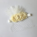 Vintage Beige Flower Feather Headband with Veil Baby Girls Wedding Headpiece