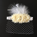 Vintage Beige Flower Feather Headband with Veil Baby Girls Wedding Headpiece