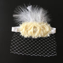 Vintage Beige Flower Feather Headband with Veil Baby Girls Wedding Headpiece
