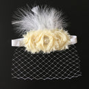 Vintage Beige Flower Feather Headband with Veil Baby Girls Wedding Headpiece