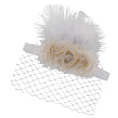 Vintage Beige Flower Feather Headband with Veil Baby Girls Wedding Headpiece