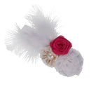 Girls' White & Red Flowers Feather Headband Newborn Baby's Baptism Headband