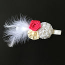 Girls' White & Red Flowers Feather Headband Newborn Baby's Baptism Headband