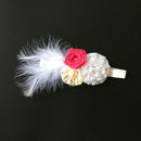 Girls' White & Red Flowers Feather Headband Newborn Baby's Baptism Headband