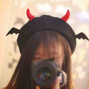 French Beret Hat Evil Bat Wings Fancy Dress Halloween Adult Kids Costume Cosplay Party Accessory