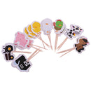 Pack of 24 Farm Animal Cupcake Picks Cake Topper Kids Birthday Party Food Sticks