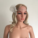 Bride Gatsby Wedding Party Flapper Feather Pearl Rhinestone Headband Costume