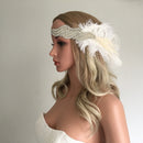 Wedding Bridal Feather Headband 20s Gatsby Crystal Beads Forehead Decor Gift