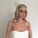Women's Flapper Headband White Feather Pearl Headpiece Wedding Prom Party